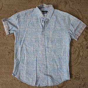 Bugatchi Blue Lightweight Casual Button Up Shirt Shaped Fit Medium